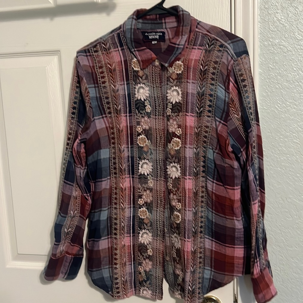 Johnny Was Workshop plaid top. Size Medium